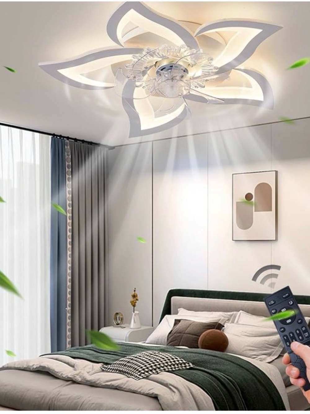 Modern White Flower LED Ceiling Fan Light with Remote - Branded